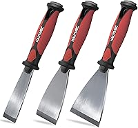 HAUTMEC 3pc Heavy Duty Putty Knife Set - 1.25in, 2in, 3in Stainless Steel Paint Scrapers with Hammer End for Wallpaper Removal & Plastering HT0062-PT