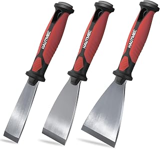 HAUTMEC 3pc Heavy Duty Putty Knife Set - 1.25in, 2in, 3in Stainless Steel Paint Scrapers with Hammer End for Wallpaper Removal & Plastering HT0062-PT