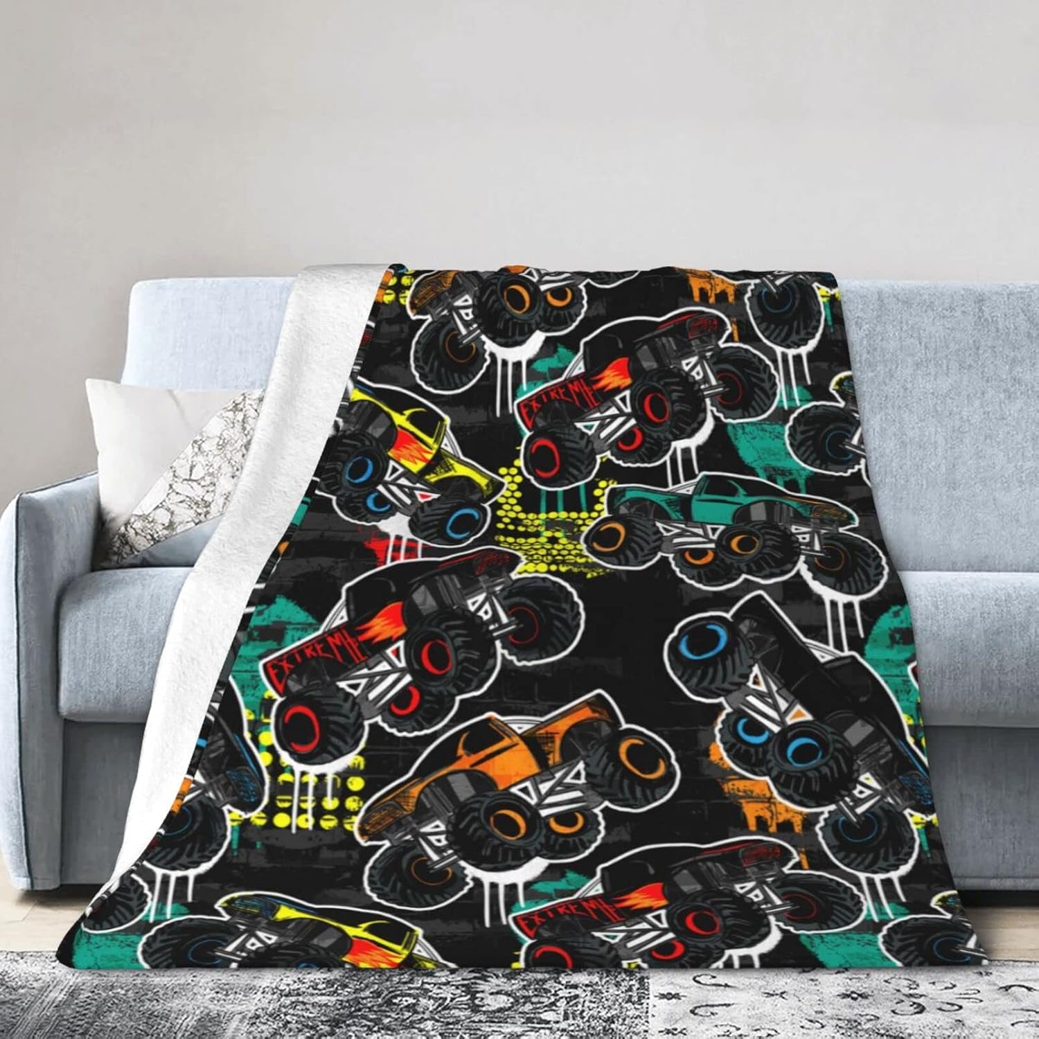 Perinsto Monster Trucks Cars Throw Blanket Ultra Soft Warm All Season Decorative Fleece Blankets for Bed Chair Car Sofa Couch Bedroom 50"X40" - Image 9