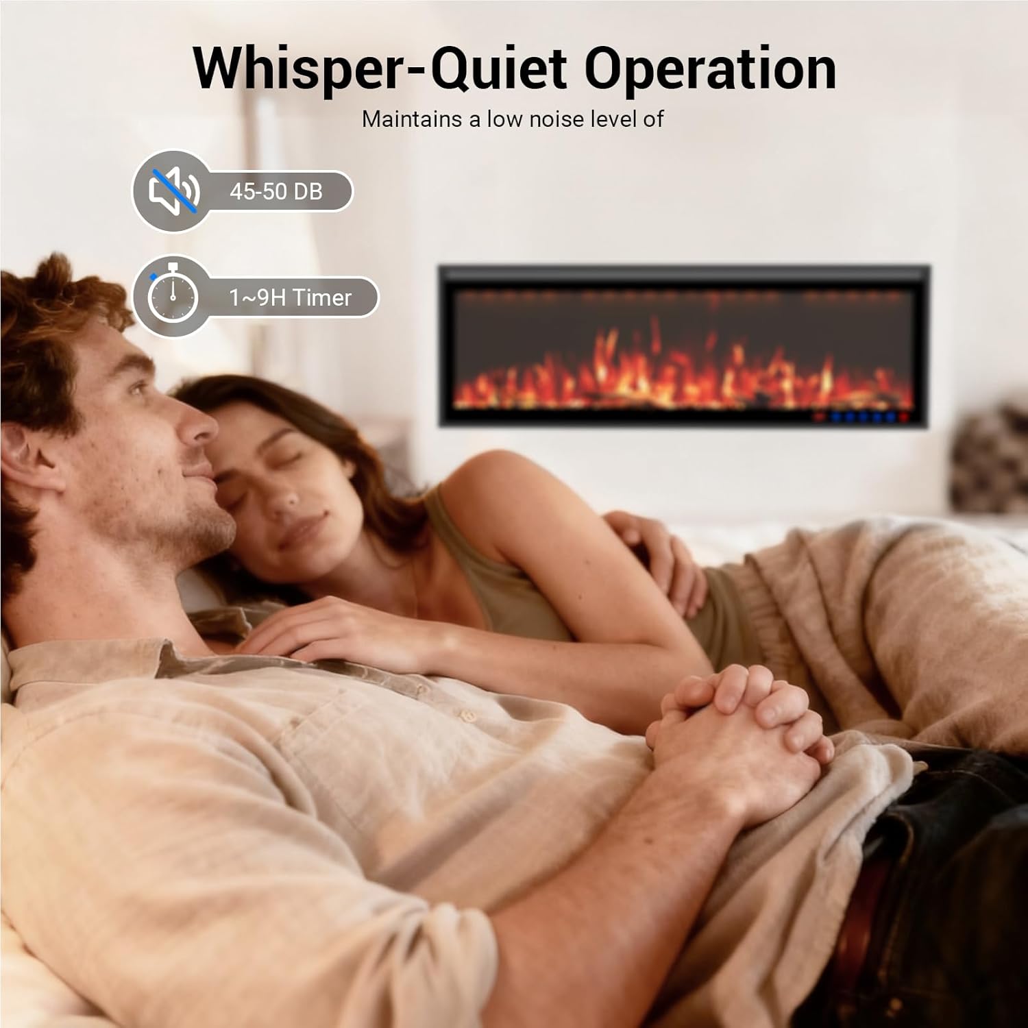 60 Inch WiFi Electric Fireplace Heater, Wall Mounted or Recessed Fireplace Insert, Remote & App Control, Alexa & Google Home, 169 Colors Combinations, Log & Crystal Options, for Living Room, Bedroom