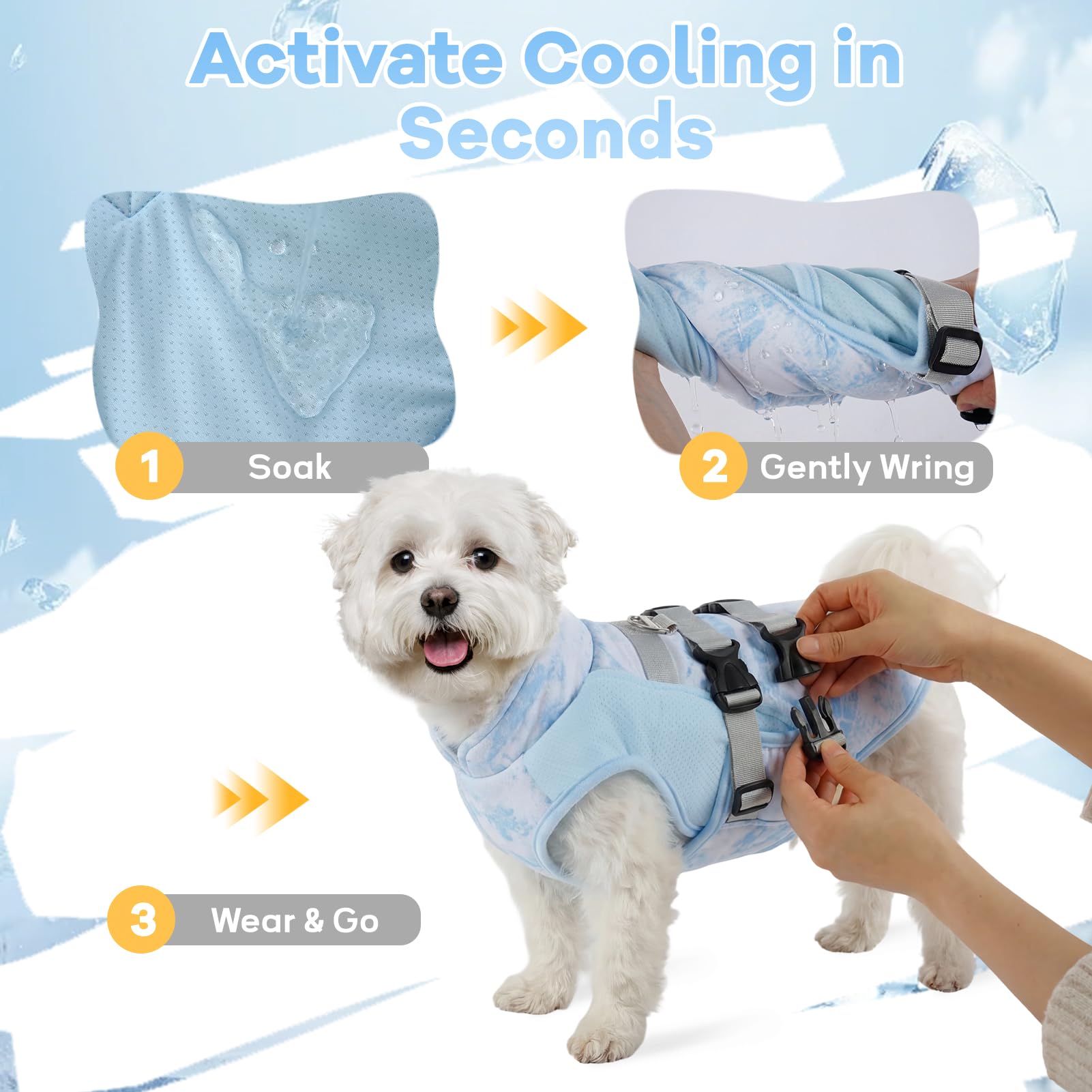 Chaleco Refrescante Perro, Ropa Verano Perro Transpirable y Ligera con Anilla D, Ajustable para Perros, Niebla Cielo XS