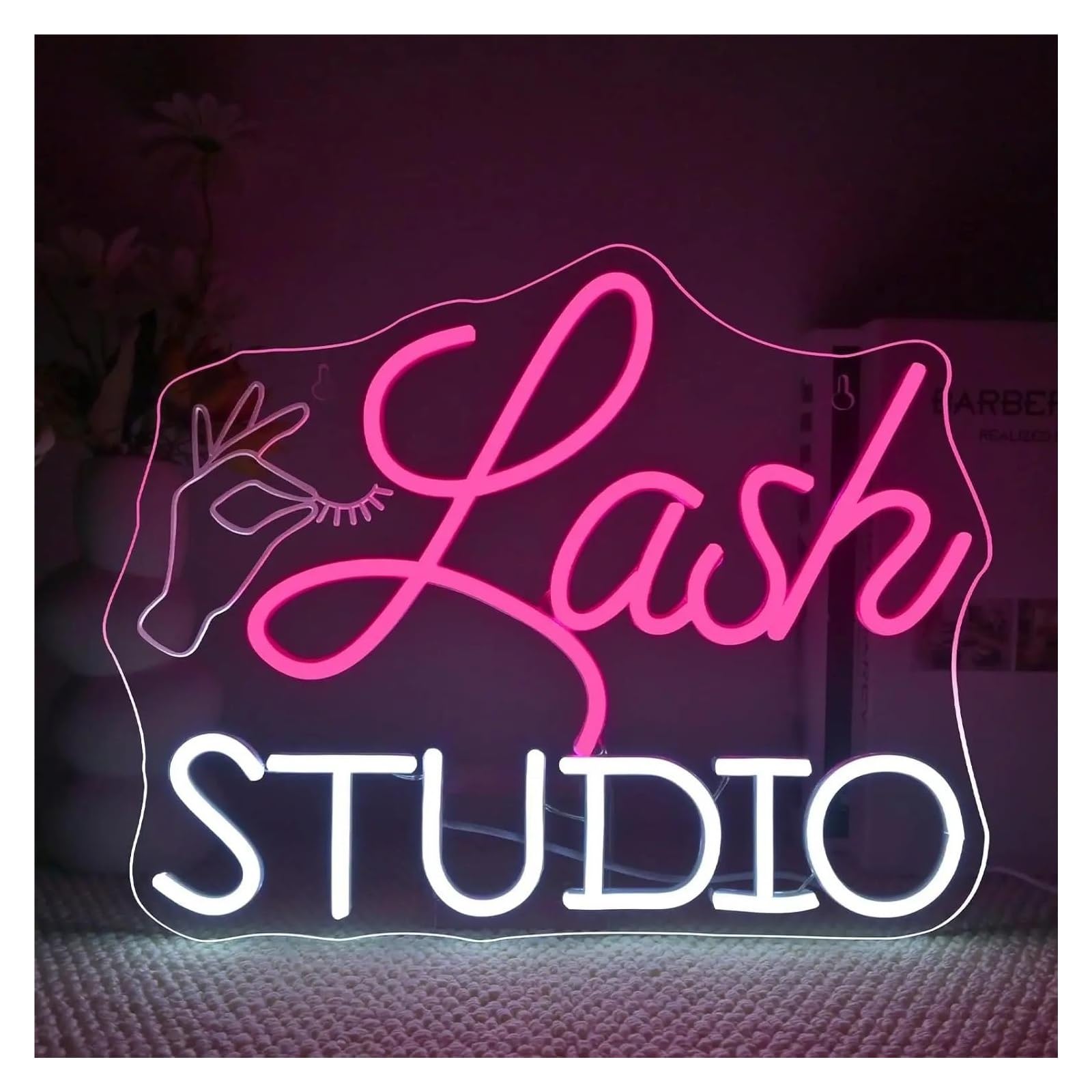 SHOUXI Sign Lamp Lash Studio Neon Sign Eyelashes Room Light Dimmable for Spa Beauty Makeup Salon Studio Barber Shops Wall Decor 37cmx19cm