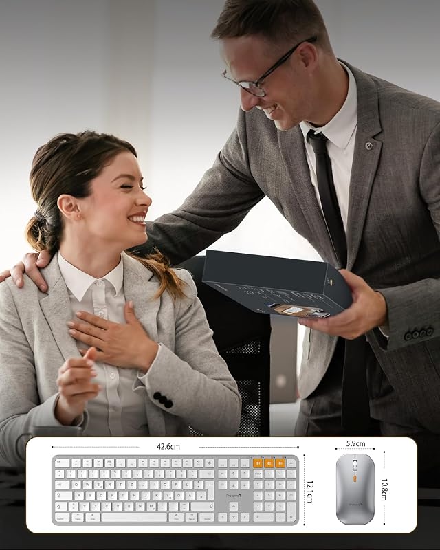 ProtoArc KM100-A Wireless Billentyűzet és Egér Szett Mac-hez, Bluetooth QWERTZ, Világító Billentyűk, MacBook Pro/Air, iPhone, iPad, Fehér