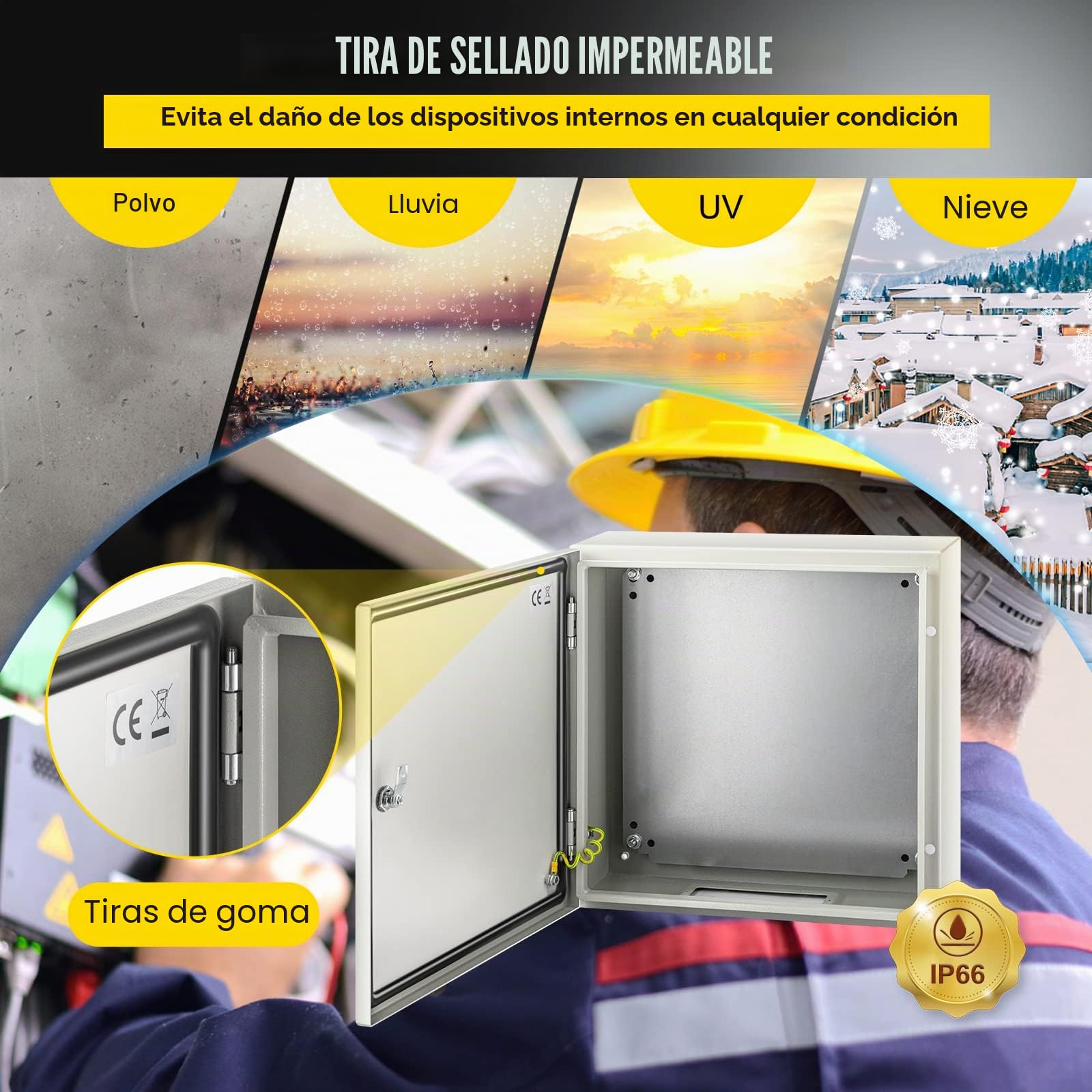 VEVOR Caja NEMA de Acero al Carbono 50 x 50 x 15 cm Caja de Gabinete Eléctrico NEMA 4X IP66 a Prueba de Agua y Polvo Caja de Conexiones Eléctricas para Exteriores e Interiores con Placa de Montaje