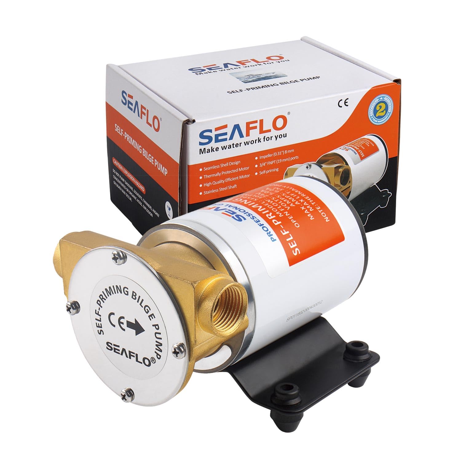 LIGHTEU, SEAFLO SFSP2-080-003-01 - Pompa di sentina da 24 V, 30 l/min (8 GPM) in bronzo autoadescante, automatica, con valvola di ritegno e filtro per barche, yacht, drenaggio sentinali