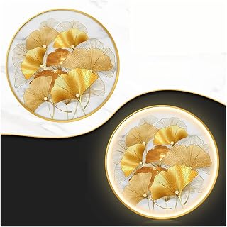 Cenz-888 Wall Art Decor Ginkgo Biloba Entryway Decorative Painting Living Room Backdrop Round with Lights Entry Hallway Dining Room Wall Painting Modern Home Decor(A,100cm)