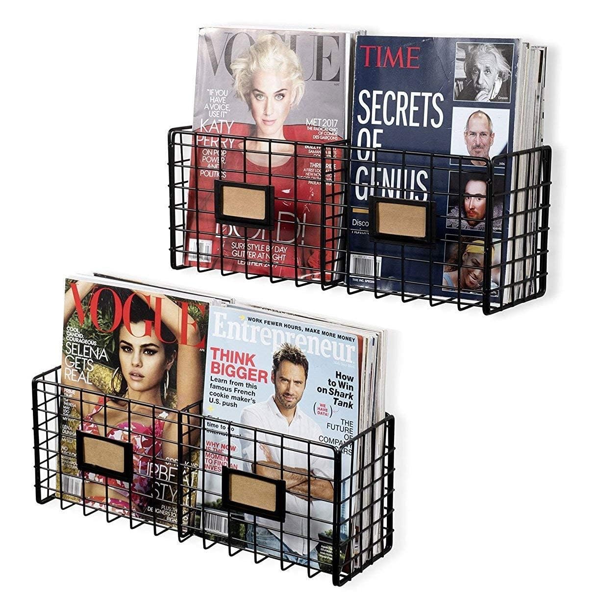 INDIAN DECOR. 28604 Wall Mounted Multi Purpose Metal Wire Baskets - Magazine Racks Organizer Holder - Wall Mounted Storage - Space Saving Design Set of 2 Black-picture-13