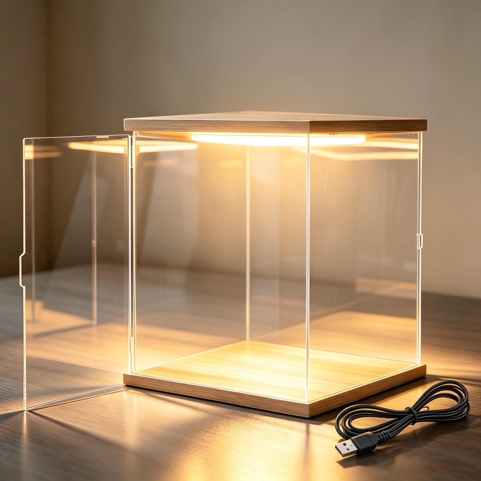 Acryl Vitrine Beleuchtete, Durchsichtige Acryl-Vitrine mit Tür | Staubdichte, Wärmeisolierte LED-Beleuchtung, Aufbewahrungsbox Aus Kunststoff, Fertig Montierte Vitrine Modelle/Sammlerstücke