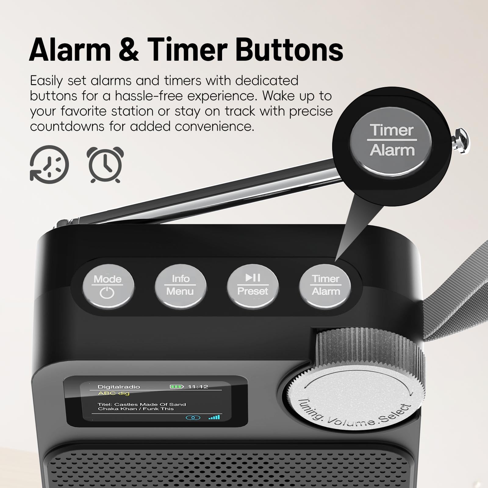Romicta Radio DAB/DAB+ con Bluetooth 5.0, display a colori, slot per schede MicroSD, sveglia e timer, ricaricabile, ideale per casa e in viaggio