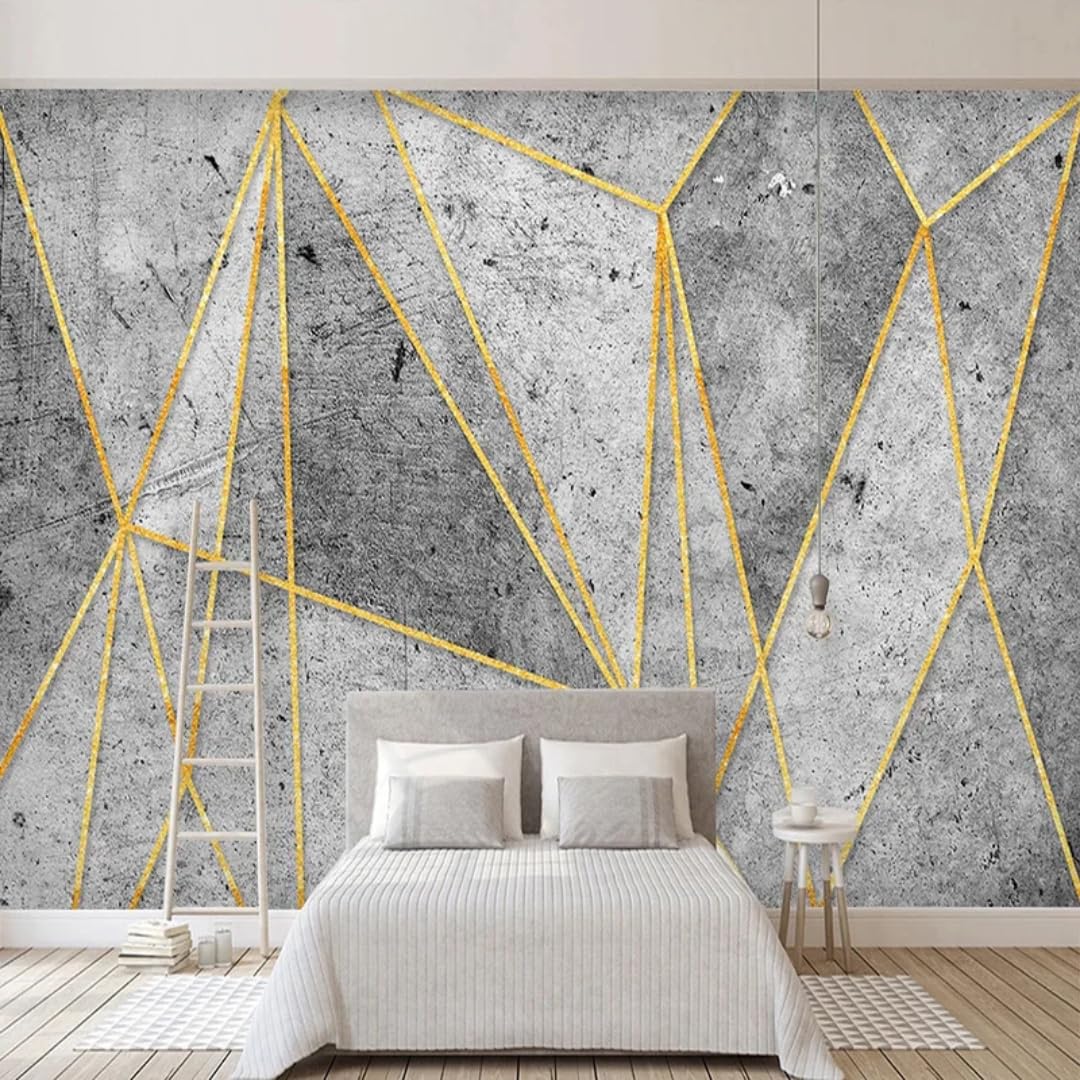 Papier peint 3D lignes d'or au design rétro pour mur de chambre
