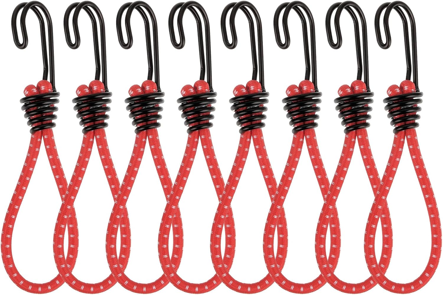 PATIKIL 6 Inch Bungee Cord with Hooks, 8 Pack 16cm Reflective Elastic Rope Heavy Bungee Straps Outdoor Strapping Tape Hook for Camping Hiking Tents Trucks, Red