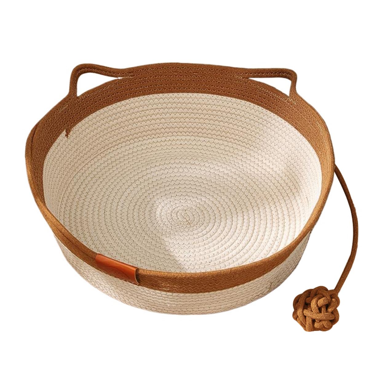 Cotton Woven Cat Bed Basket, Foldable Scratchable Hammock with Cats Ear Design, Woven Rope Bed Four Seasons Universal for Living Room Furniture (Khaki)