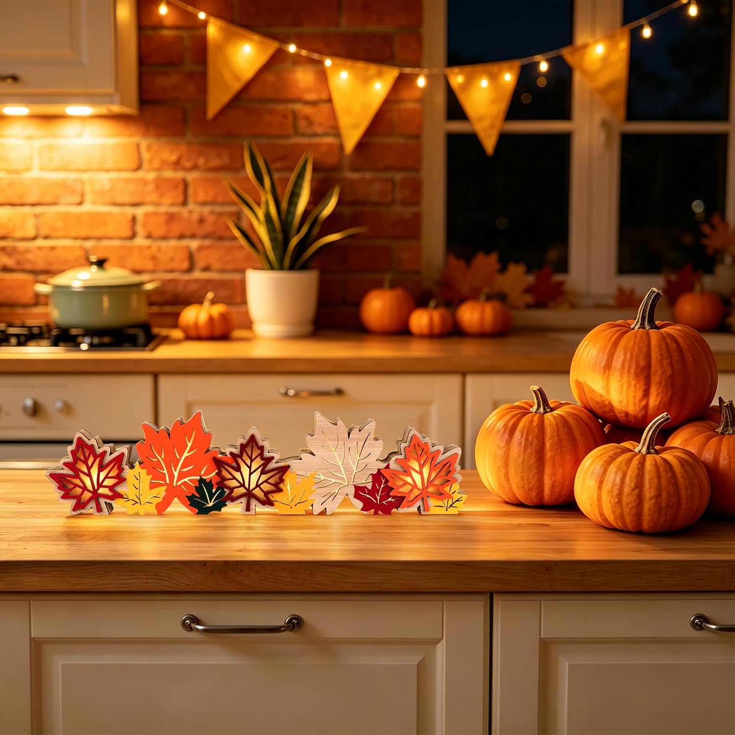 Fangoo Lighted Fall Decorations Wooden Maple Leaf Table Light