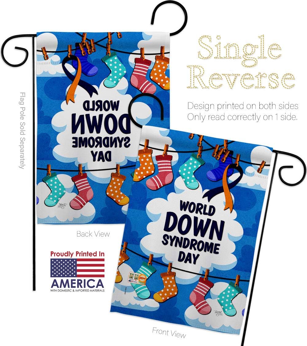 World Down Syndrome Day Garden Flag Set Wall Holder Support Awareness Inspirational Survivor Ribbon Prevention Cancer Autism Breast BLM Small Gift Yard House Banner 13 X 18.5