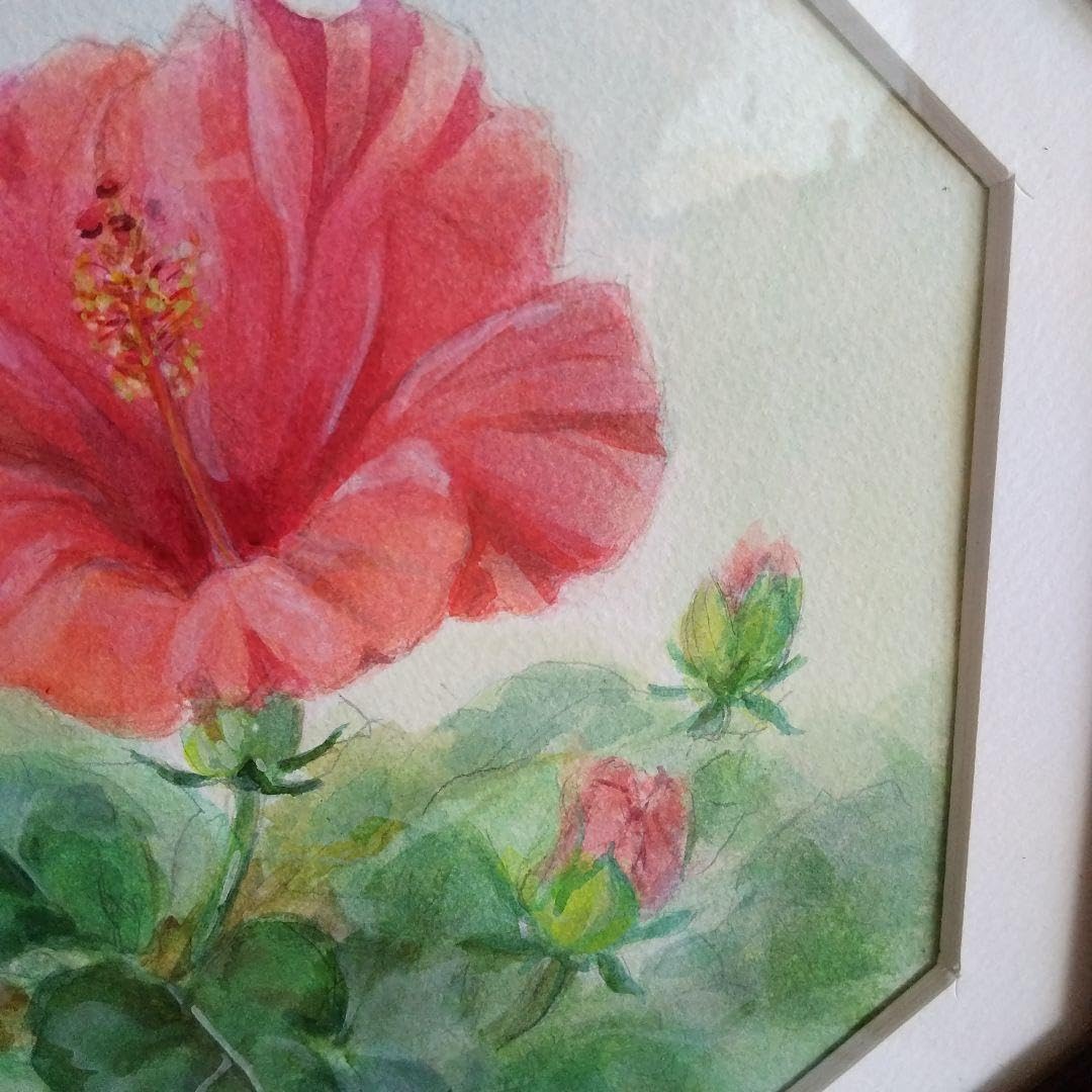 ハイビスカス。画家の作品、古典画水彩、最終値下げ。 ハイビスカス。画家の作品、古典画水彩。 【公式通販】