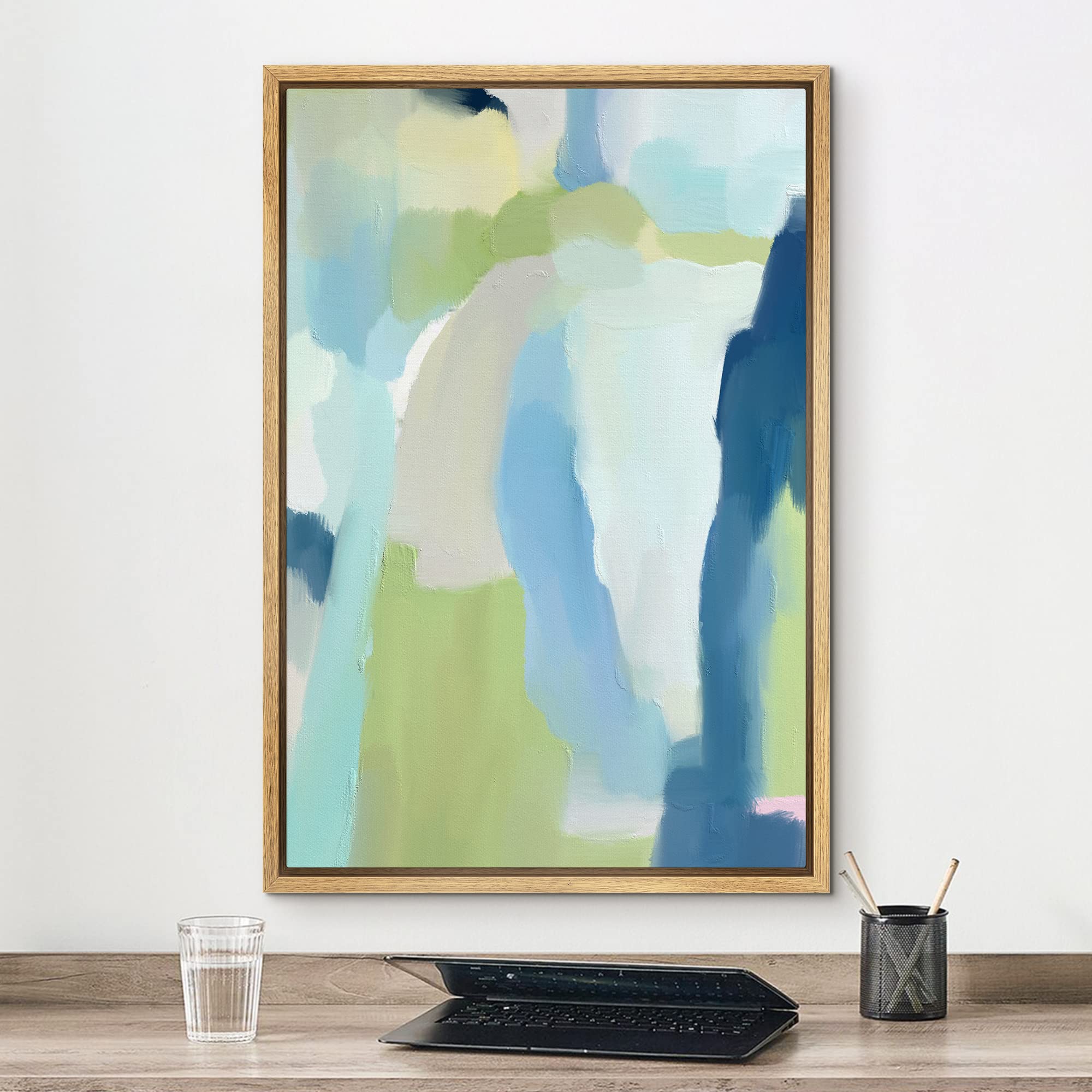 MUDECOR Framed Canvas Print Wall Art Vibrant Green Blue Pastel ...