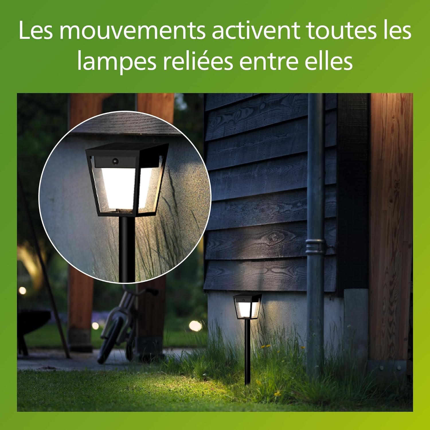 Philips Nissa Borne Extérieure UltraEfficient avec Capteur, 3000 K, 250/25 lm, Noir