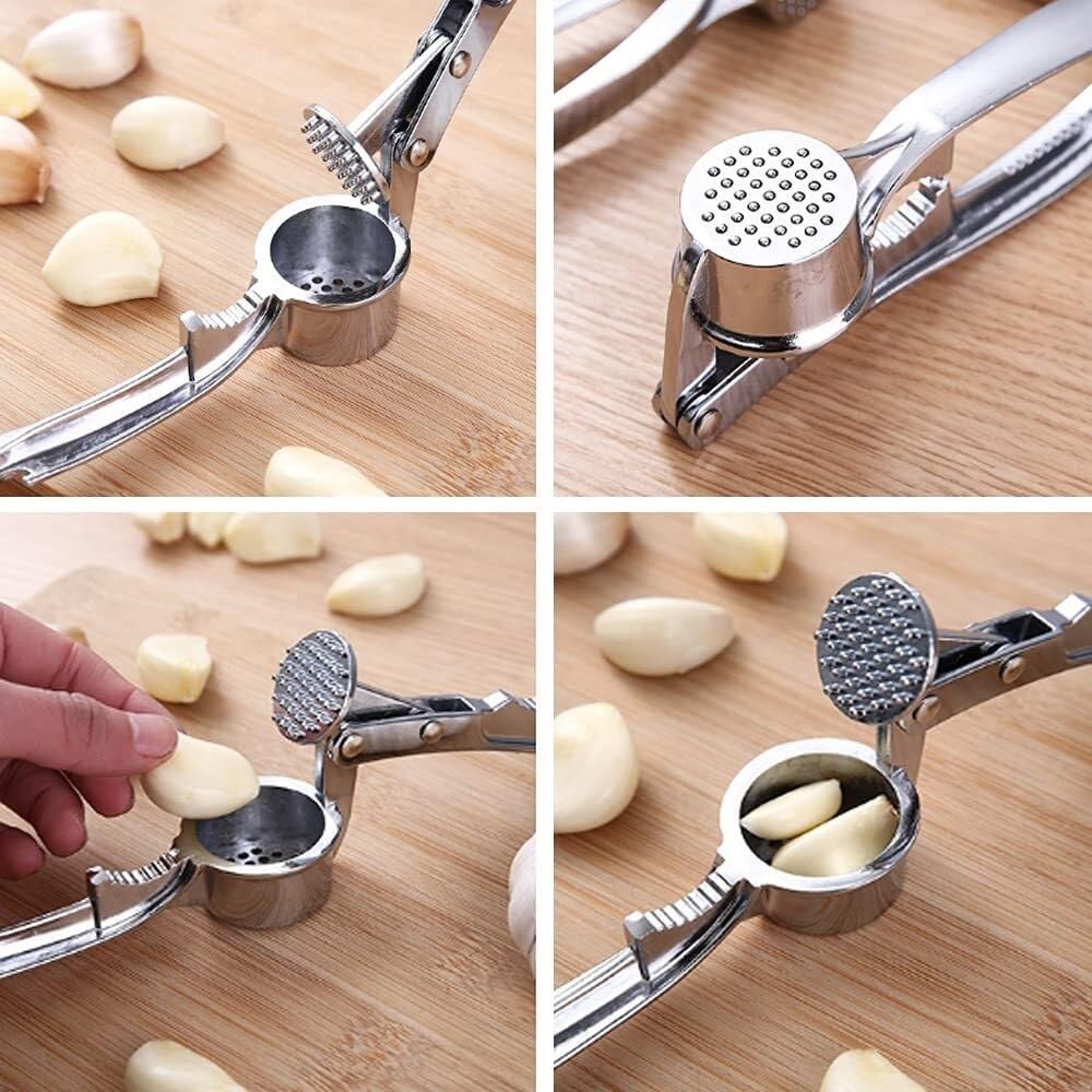 High Effective Garlic Press ，Stainless Steel Garlic Ginger Masher,Portable Household Garlic Press,Multifunctional Garlic Clamp,Manual,Garlic Peeler