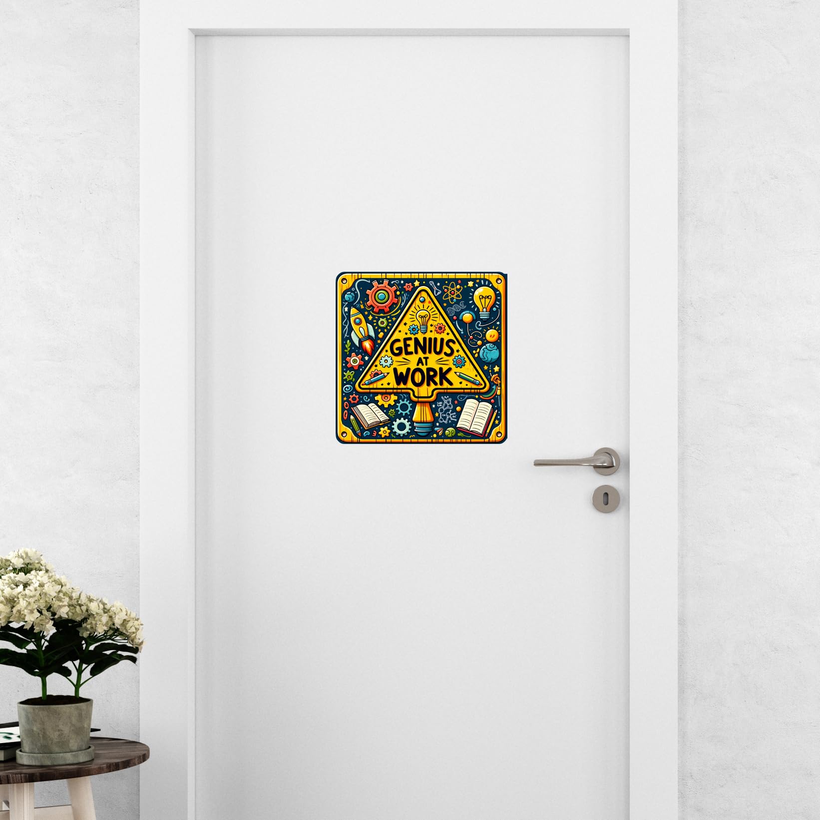 Adesivo Murale Motivazionale Genio Al Lavoro – Scritta Divertente Per Camera Bambini, Studio, Porta O Parete, Vinile Colorato 22x22 Cm, Facile Da Applicare E Rimuovere