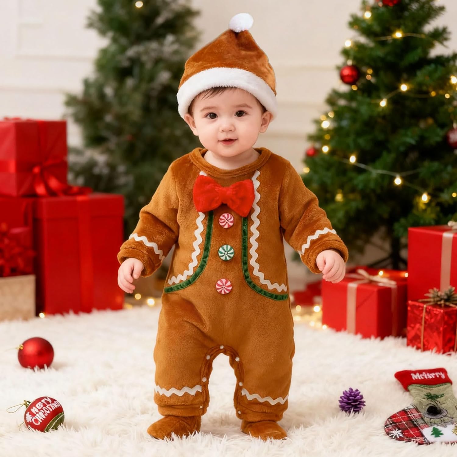 Newborn Merry Christmas Baby Boy Girl Outfit Long Sleeve Print Jumpsuit Onesie Infant Winter Clothes - Image 3