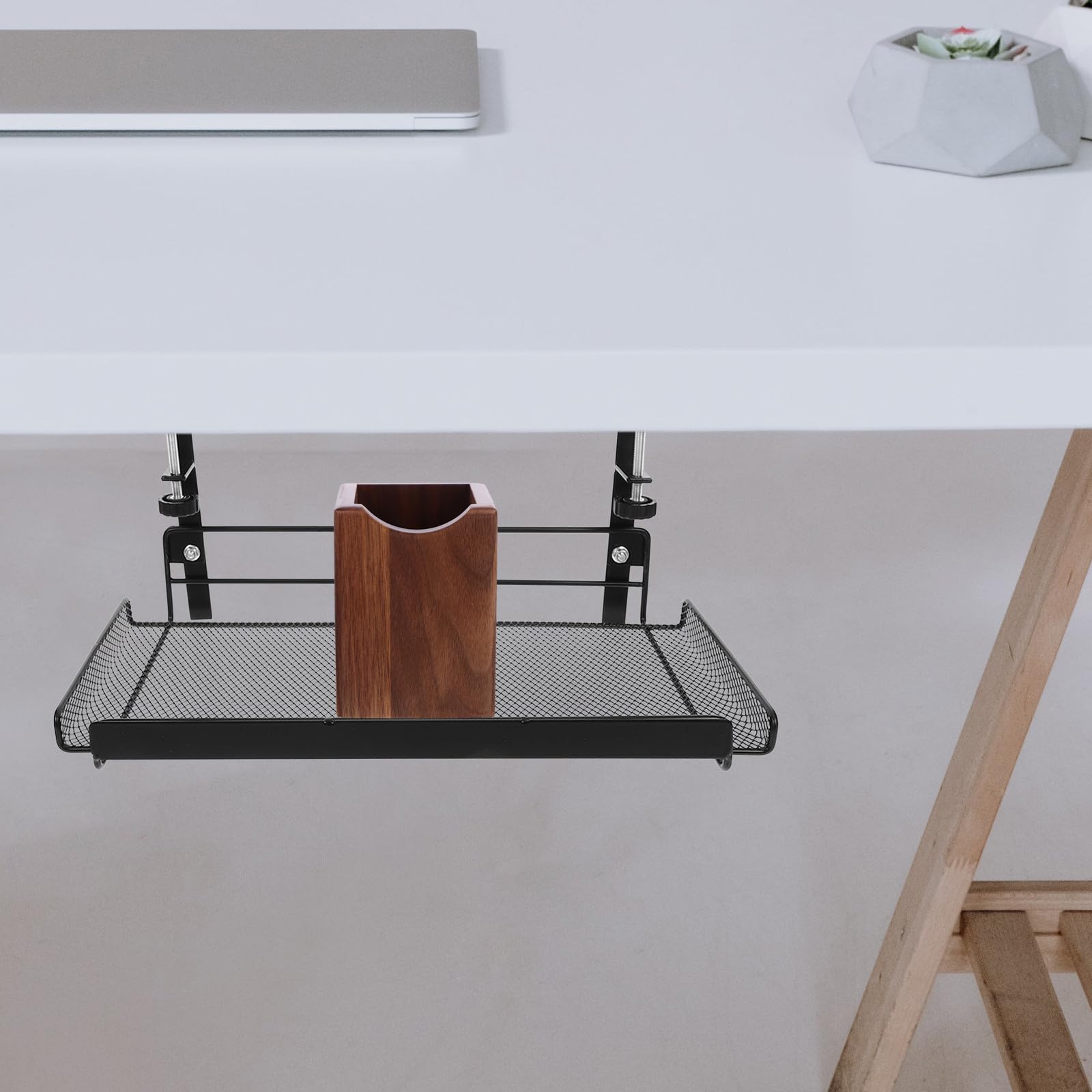 Cabilock Organizador Ajustable bajo Escritorio Cesta Metálica para Oficina Almacenamiento Archivos Revistas Papelería Soporte Multiuso sin Perforación Negro Grande
