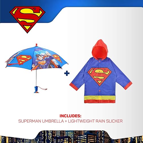 Miniatura 3 de DC Comics Conjunto de paraguas y Slicker, Batman o Superman para niños pequeños, para edades de 2 a 7 años