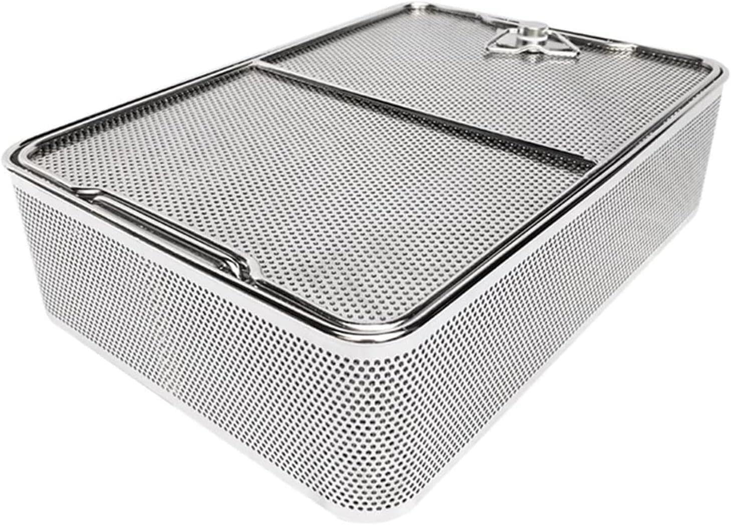 sterylizacji na instrumenty chirurgiczne Taca siatkowa z pokrywką, wykonana ze stali nierdzewnej, odpowiednia do zastosowań medycznych i laboratoryjnych(25 * 25 * 7cm)