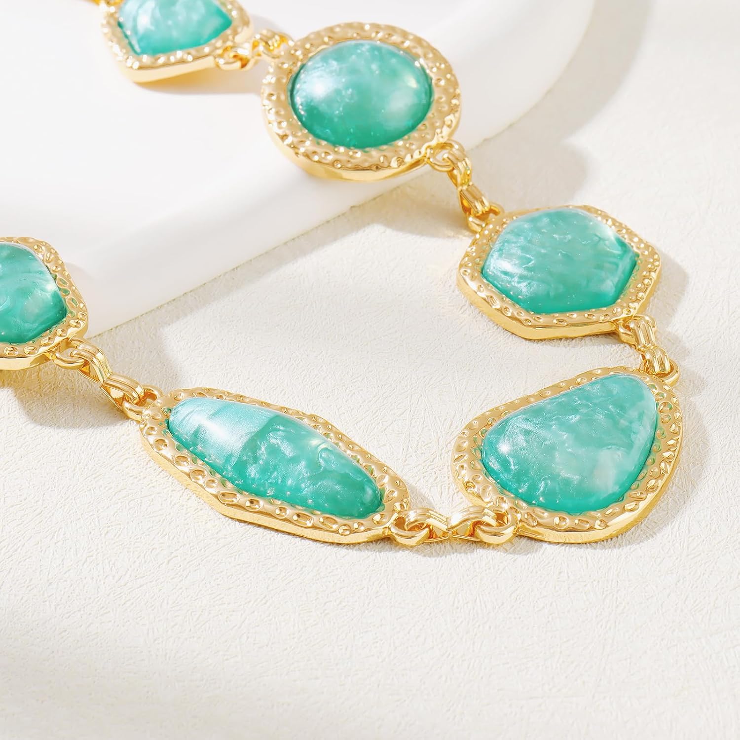 Firstmeet Big Block Resin Alloy Necklace - Sparkling Geometric Statement Collar for Women