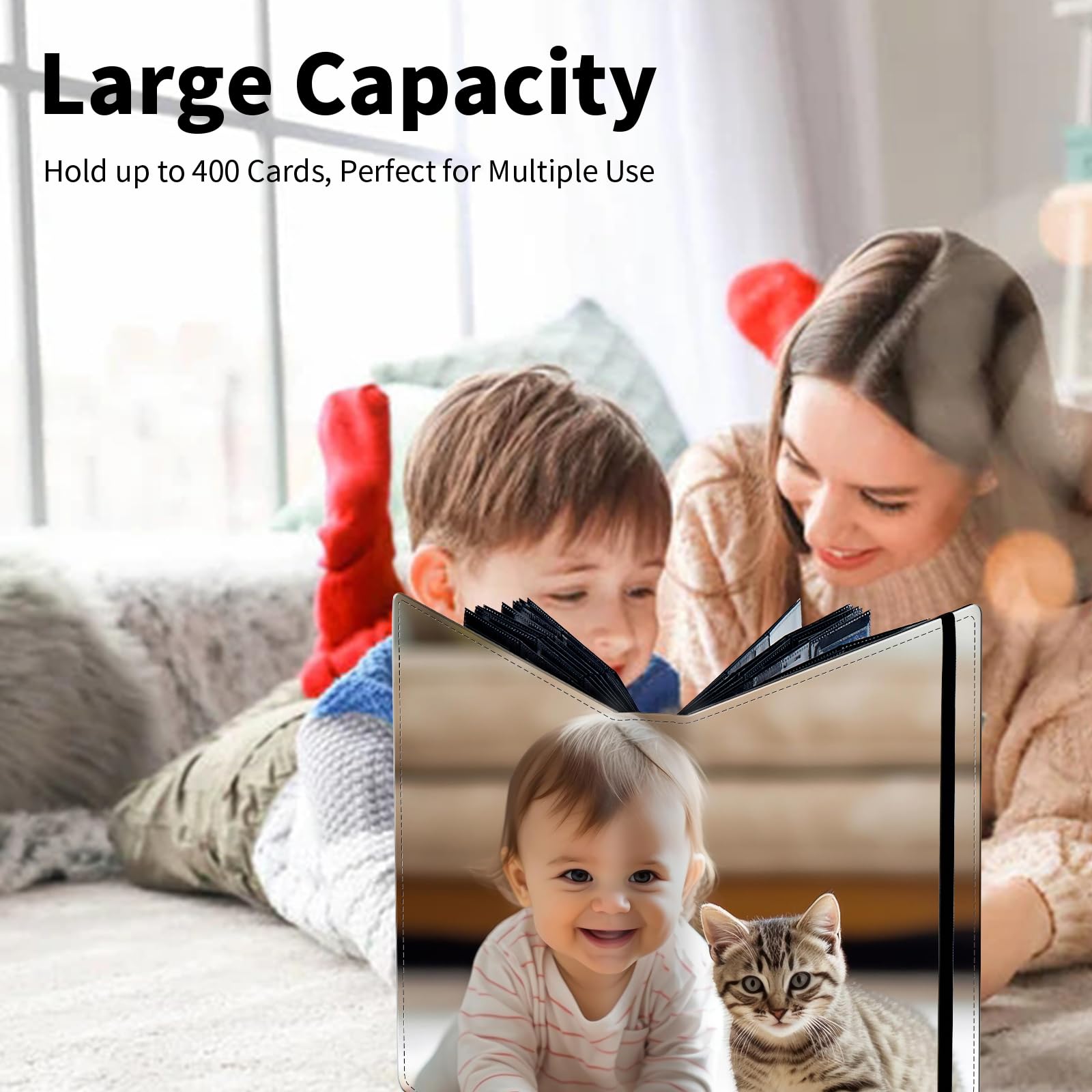 Design Your Own Trading Card Binder, Custom 400 Pockets with 25 Pages, Personalized Photo Phone PU Card Book Organizer with Elastic Strap for TCG Sports Cards Collection Protection