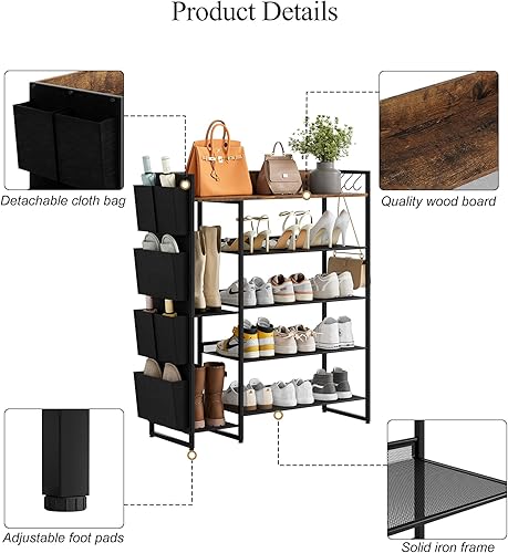 Miniatura 10 de Juego de banco para zapatos, marrón rústico, 31.5 pulgadas de ancho x 12 pulgadas de profundidad x 16.5 pulgadas de alto, 6-9 pares de