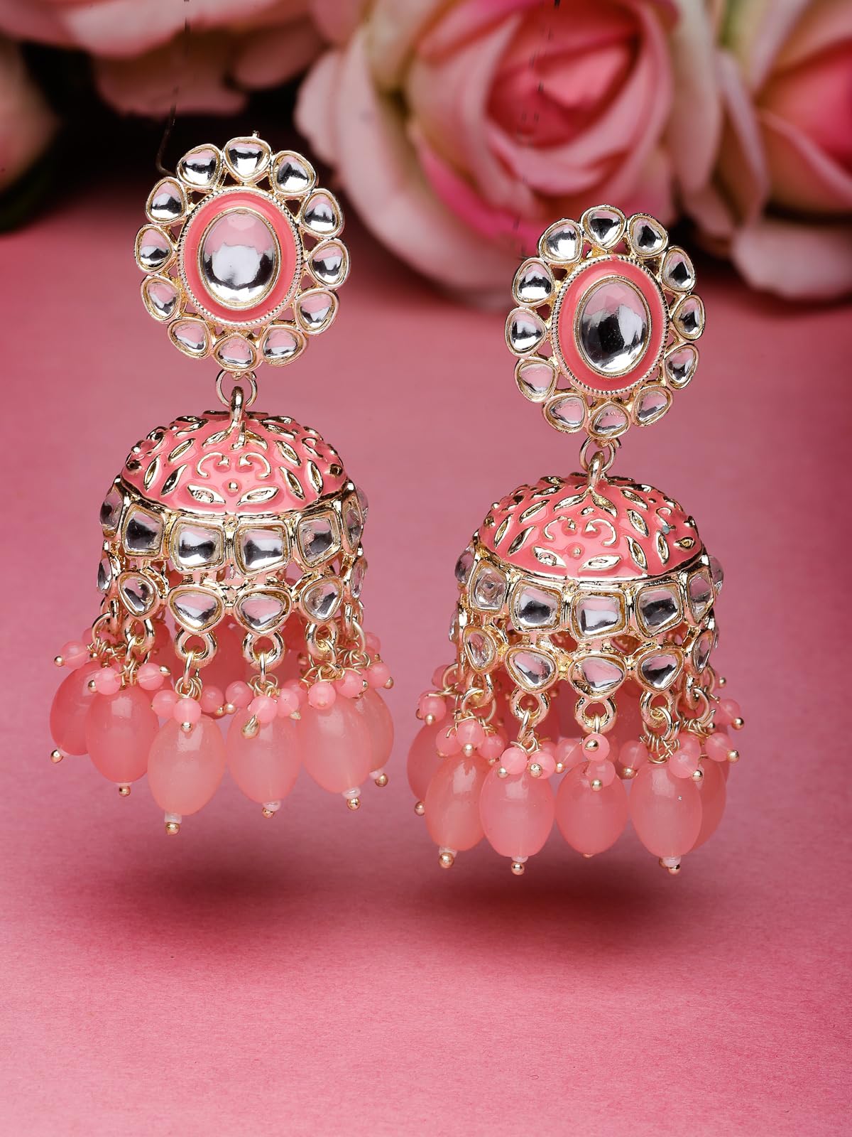 Plated Kundan With Meenakari Jhumka Earrings (E105767)