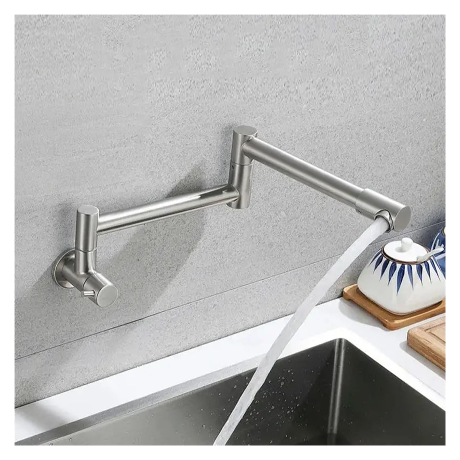 Grifos mezcladores para Fregadero Grifo Plegable de Acero Inoxidable 304 Cocina Pared Agua fría ollas Apto la mayoría los escenarios (níquel)