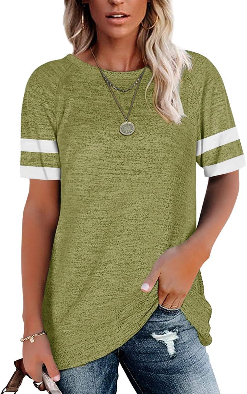 Esobo Womens T Shirts Short Sleeve Tunic Tops Loose Crewneck Color Block Casual Tee Shirts Blouses