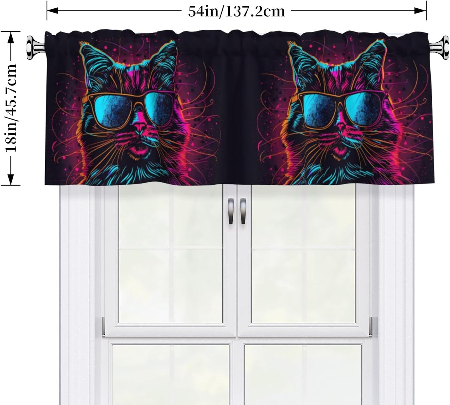 Valance for Windows Neon Cat Retro Art Kitchen Curtains Valances Rod Pocket Window Treatment Short Topper Curtains for Living Room Bedroom Bathroom 1 Panel 54x18 Inch