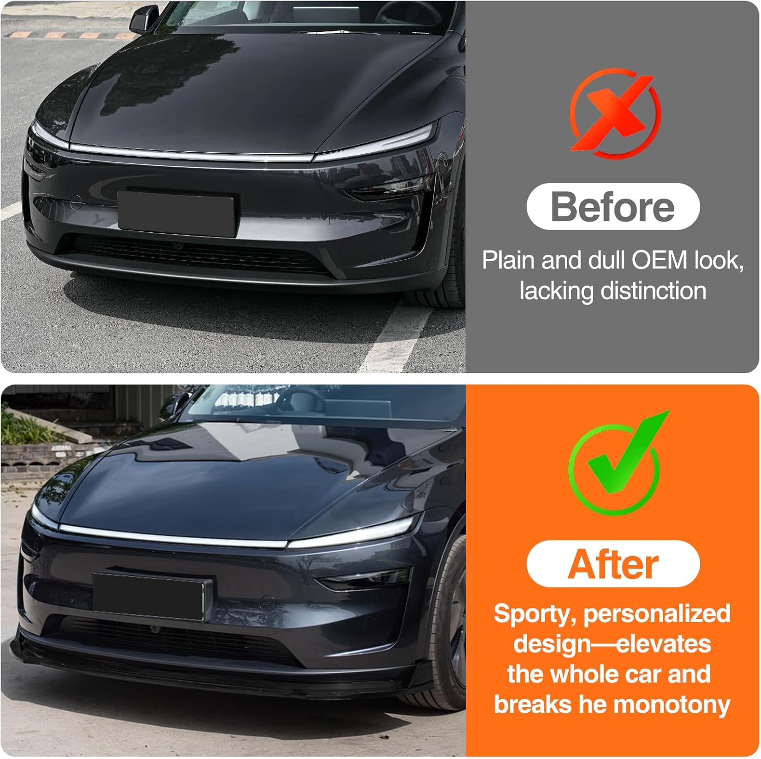 3PCS Front Bumper Lip kit Front Spoiler Wing ABS Matte Black Splitter Trim for Tesla Model Y Juniper 2025-2026 Accessories