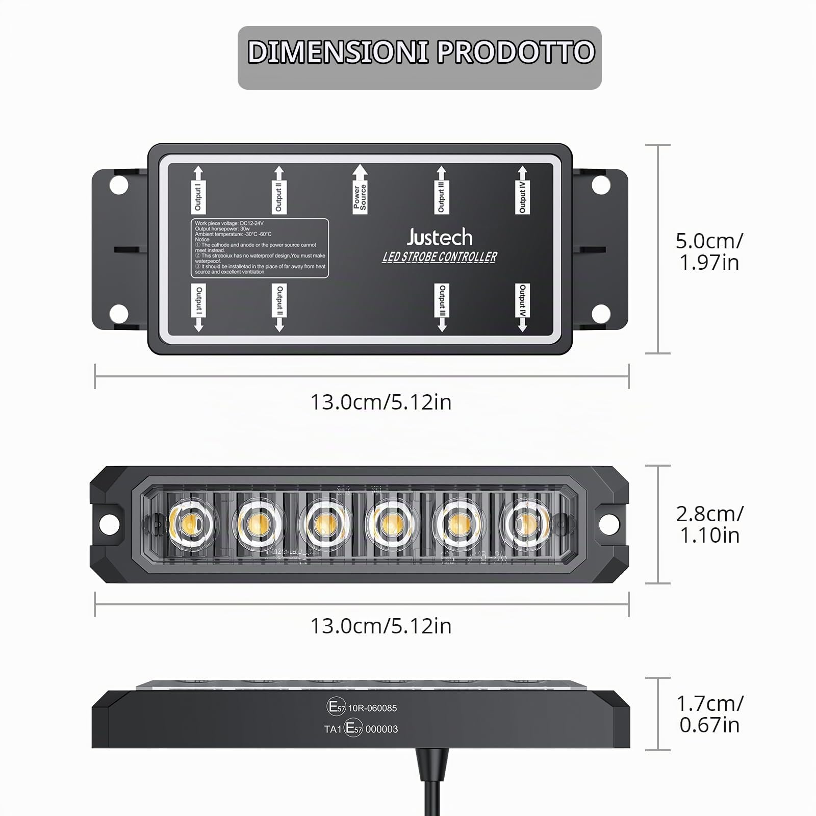 Justech 8 x 6LED Luce Stroboscopica a 12V 24 V Lampada di Emergenza Strobo LED Lampeggiante Impermeabile con Staffe di Montaggio + 14 Modalità Strobo Universale per Veicolo Rimorchio Caravan Trattore