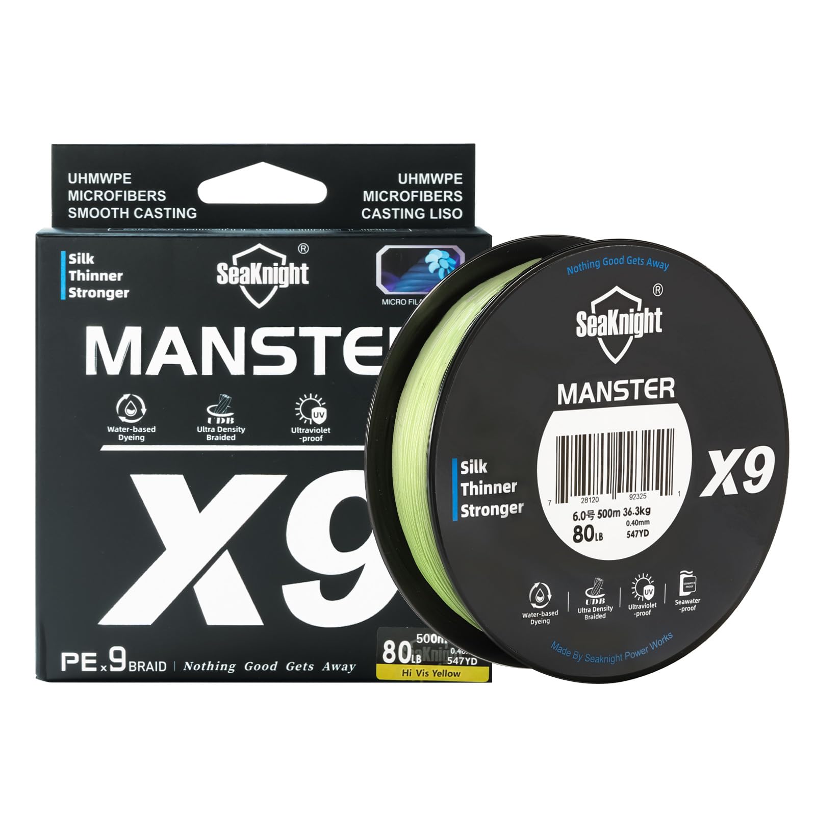 Seaknight X9 9 Strands Braided Lines 300M Smooth PE Braid Multifilament Wire Carp Fishing Lines Double Coating UV-proof Saltwater-proof Fishing Line for Sea Fishing 17-80LB