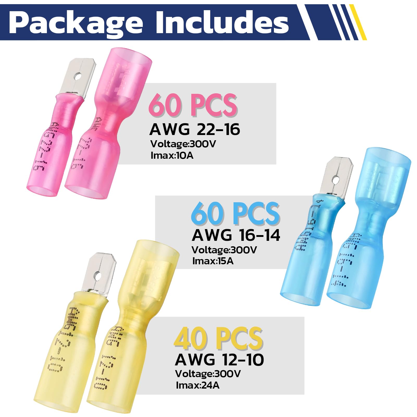 Heat Shrink Spade Connectors - 160 Pack -6 Heat Shrink Spade Connectors - 160 Pack -6