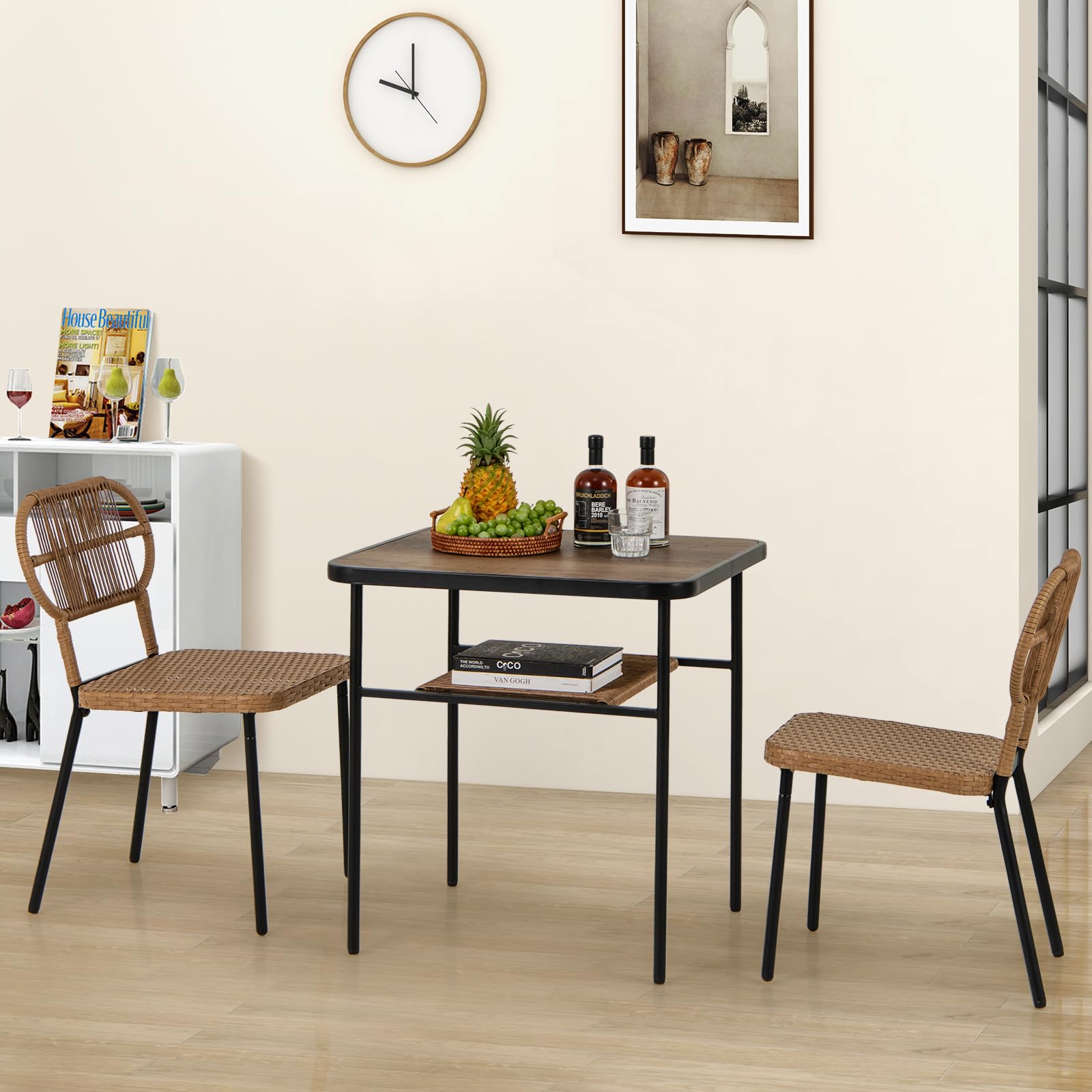 LIFEZEAL Set di mobili da giardino in polyrattan con 2 sedie per giardino, tavolo da giardino con mensola, set di mobili da giardino 3 pezzi per terrazza, patio, piscina