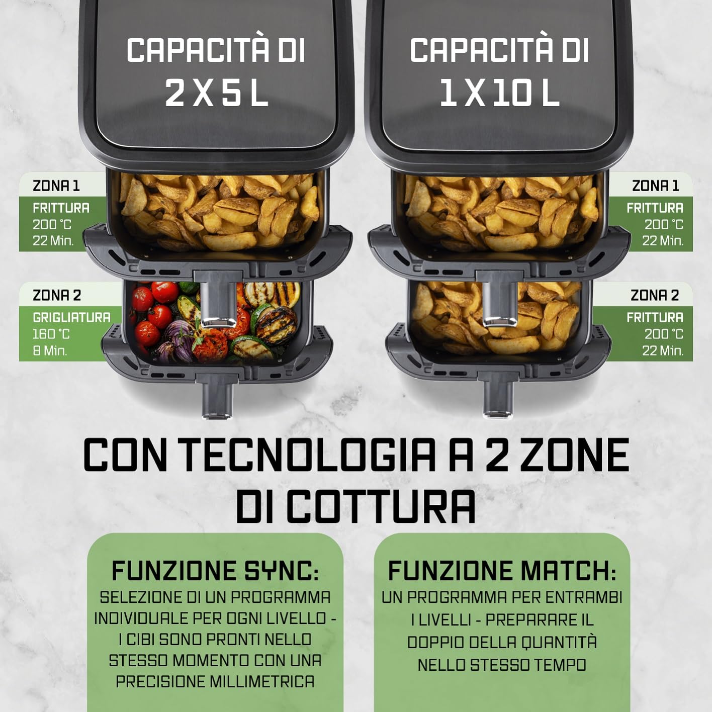 GOURMETmaxx FryUp Friggitrice verticale ad aria calda a doppia camera | Friggitrice 10 litri | 4 piatti su 4 livelli | Display touch richiudibile | 32% in più di risparmio di spazio | Calda 2 camere