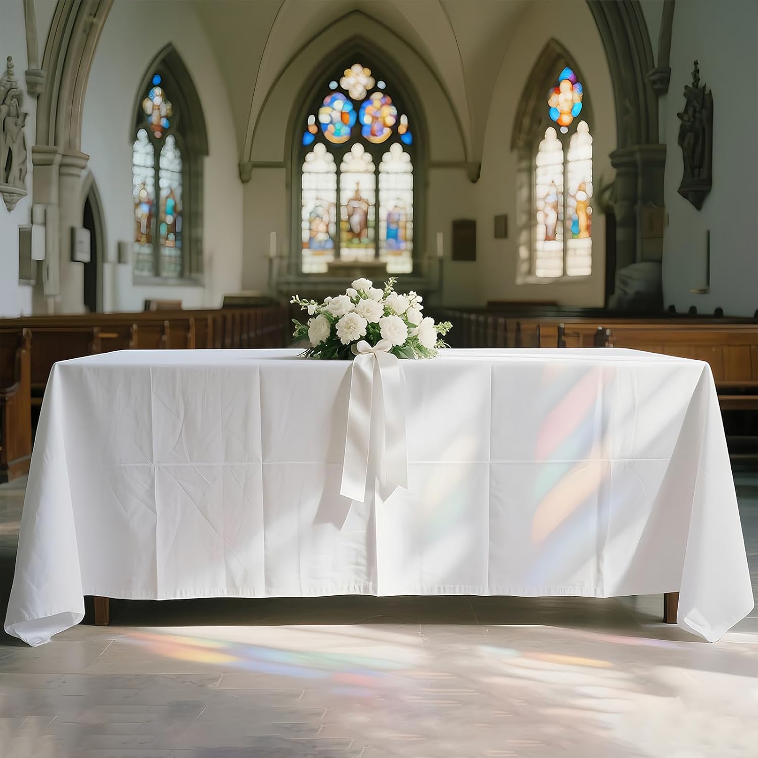 WIGENIUS 2 Pack White Table Cloth Rectangle Tablecloths 60X84 Inch,Polyester Table Cloth for 4 Foot Rectangle Tables,Wrinkle Resistant Washable Fabric Table Covers for Party,Wedding Banquet