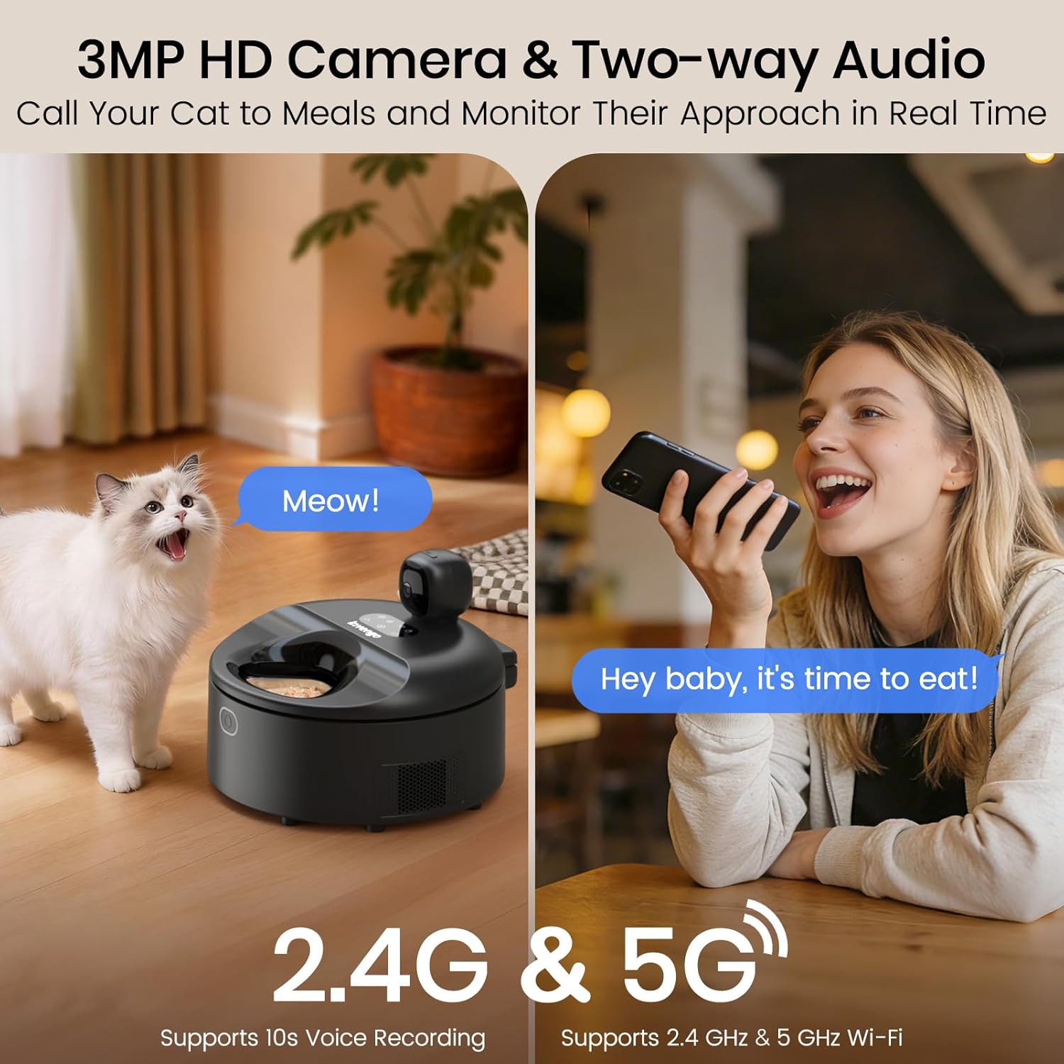 Automatic Wet Food Cat Feeder with 3MP Night Vision Camera, App Control, Dual Semiconductor Cooling, Heating Feeding Area, AI Anti-Pinch Safety, 5 Food-Grade Stainless Steel Trays Pet Food Dispenser