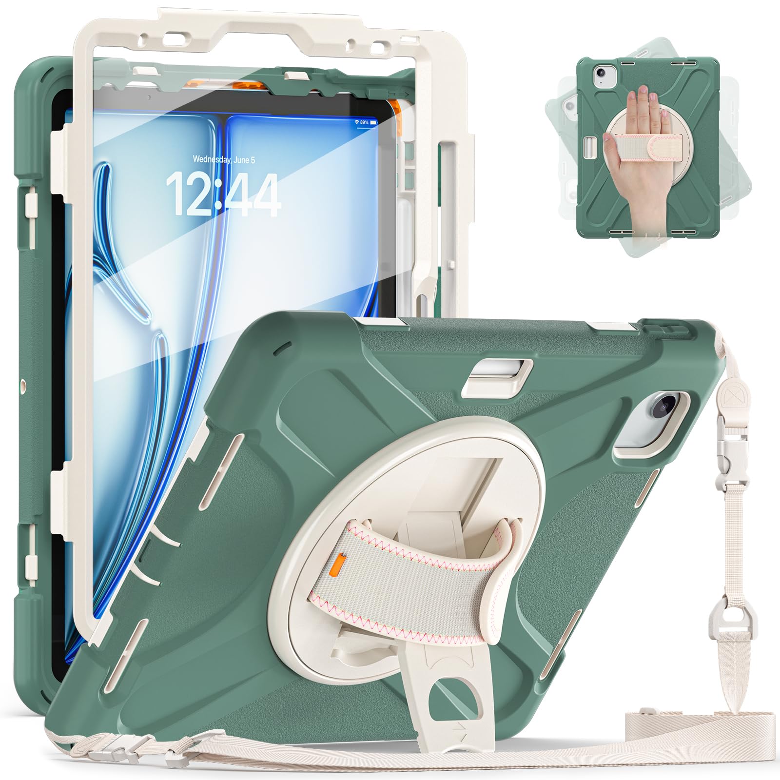 Funda iPad Air 11 M3 M2 evita roturas con protector de pantalla verde 8