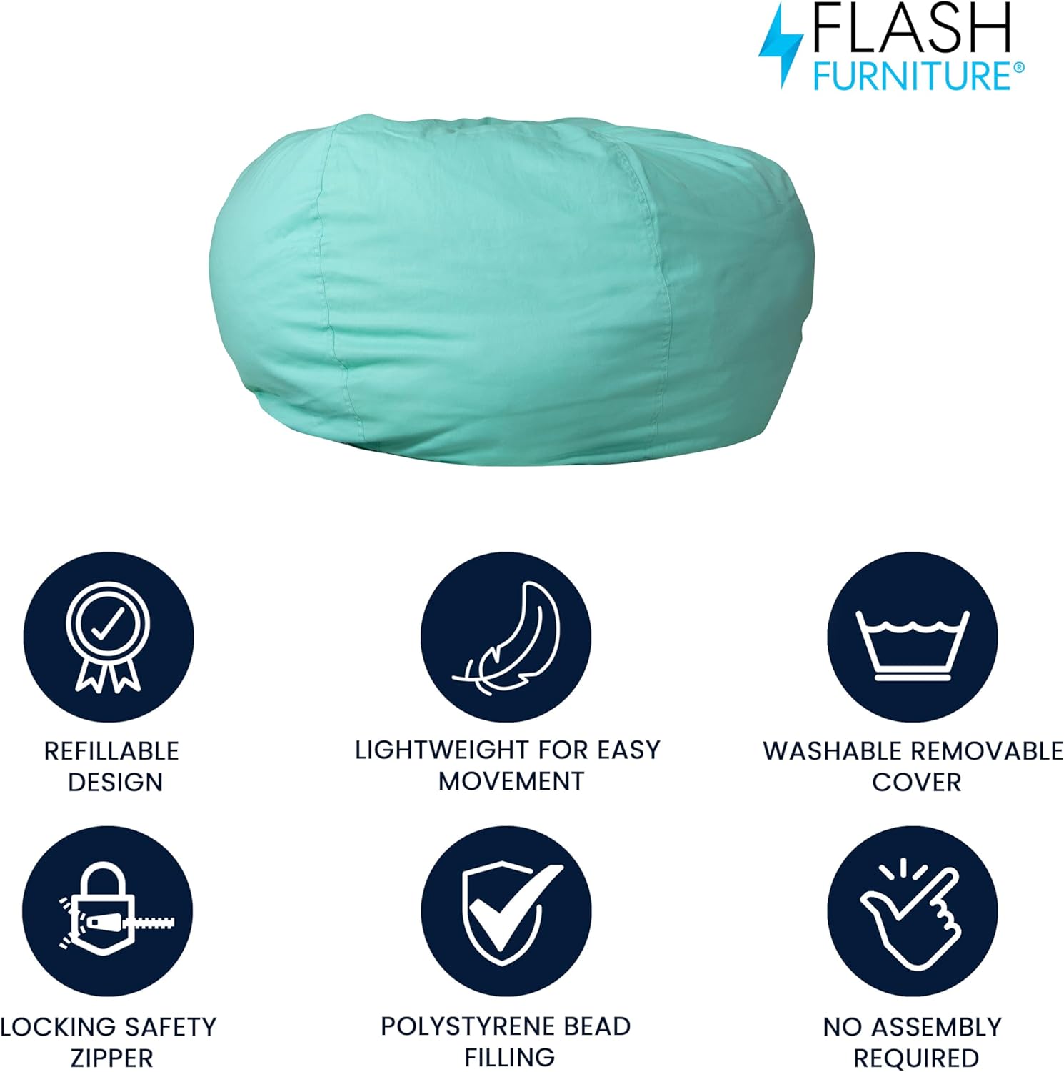 Flash Furniture Duncan Oversized Bean Bag Chair for Kids and Adults, Foam-Filled Beanbag Chair with Machine Washable Cover, Mint Green : Home & Kitchen