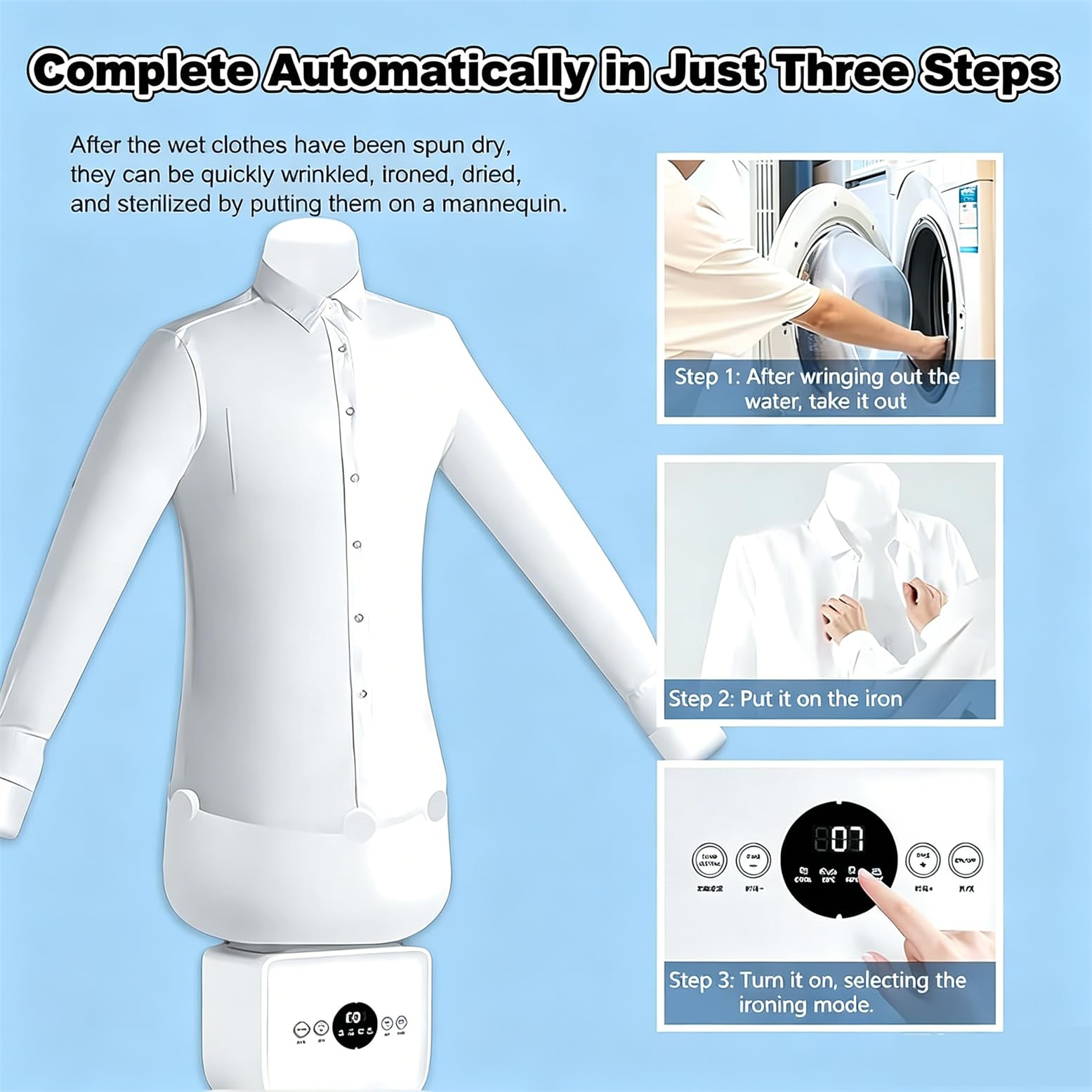 Stiratrice Automatica 1400W, Stiratrice a Vapore Gonfiabile per Camicie Di Qualsiasi Tipo Di Tessuto, Abbigliamento E Scarpe, Asciugatrice E Dispositivo Antipiega a Mani Libere, Temperatura Regolabile