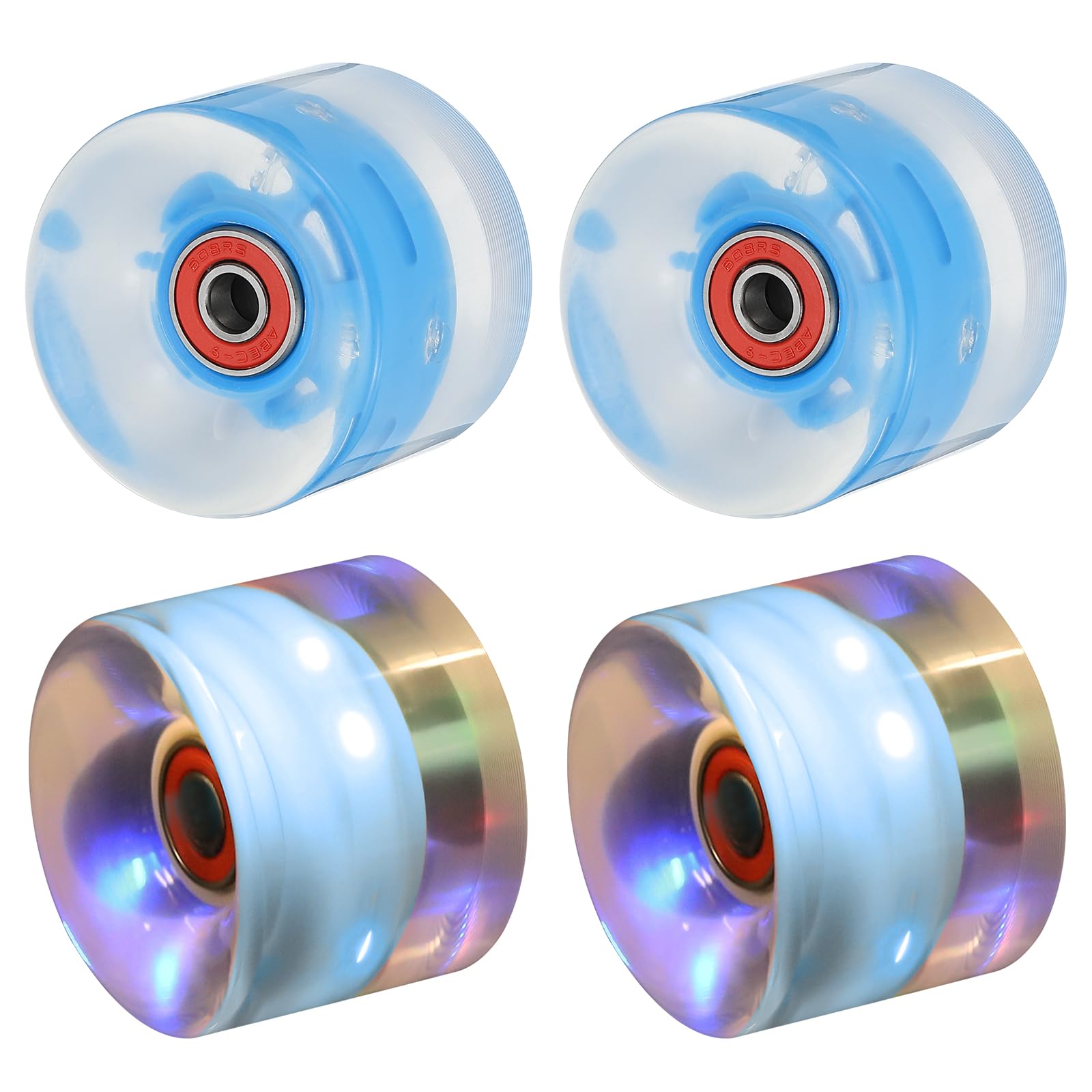 PATIKIL Light Up Skateboard Wheels 60x45mm, 4 Pack 78A PU Roller Skate Wheels with Bearings for Outdoor Cruiser Street Double Row Skating Replacement, Light Blue