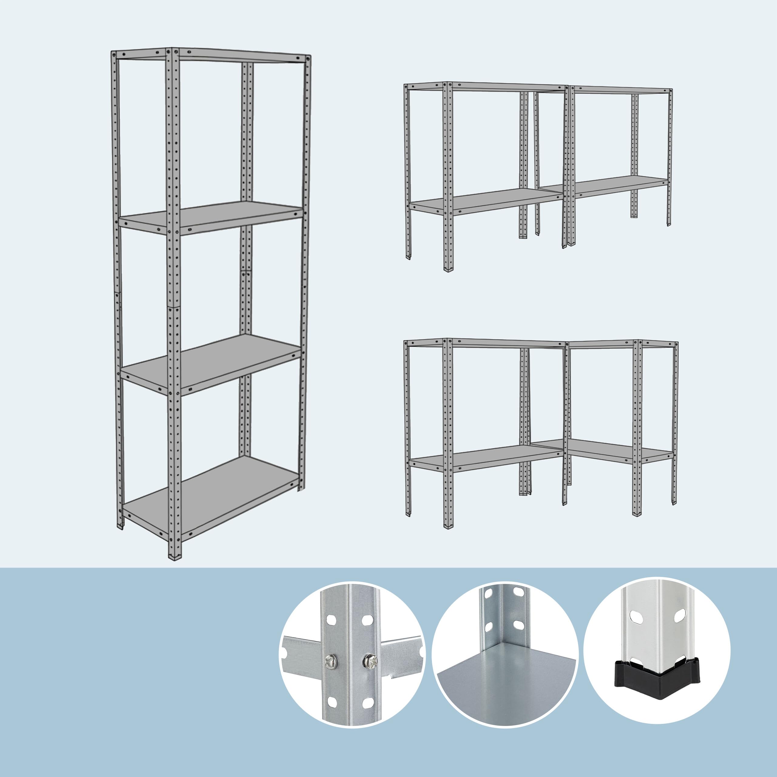 Relaxdays 2 x estanterías, Acero galvanizado, HBT 180 x 90 x 40 cm, 160 kg, 4 Niveles, sótano y Garaje, Carga Pesada, Plateado