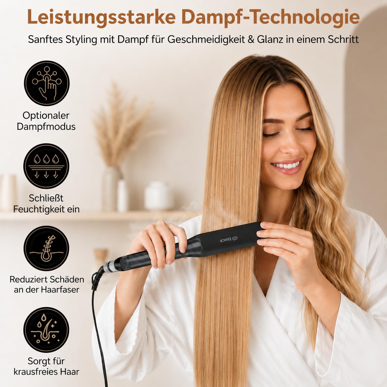 Glätteisen 2-in-1 Professionelles Haarglätter Lockenstab Golden Goods - Dampf & 42mm Breite Titanplatten Keramikbeschichtigung, LCD-Display, 25s schnelles Aufheizen &10 Temperaturstufen 100°C-230°C