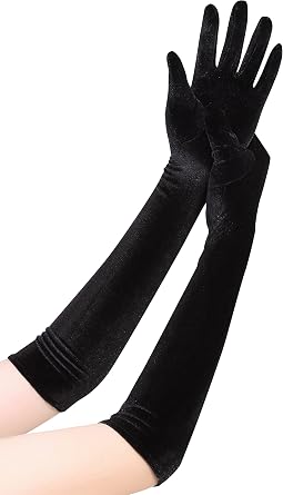 Long Opera Gloves for Women Velvet Gloves 1920s Flapper Stretchy Elbow Length Halloween Costume Gloves