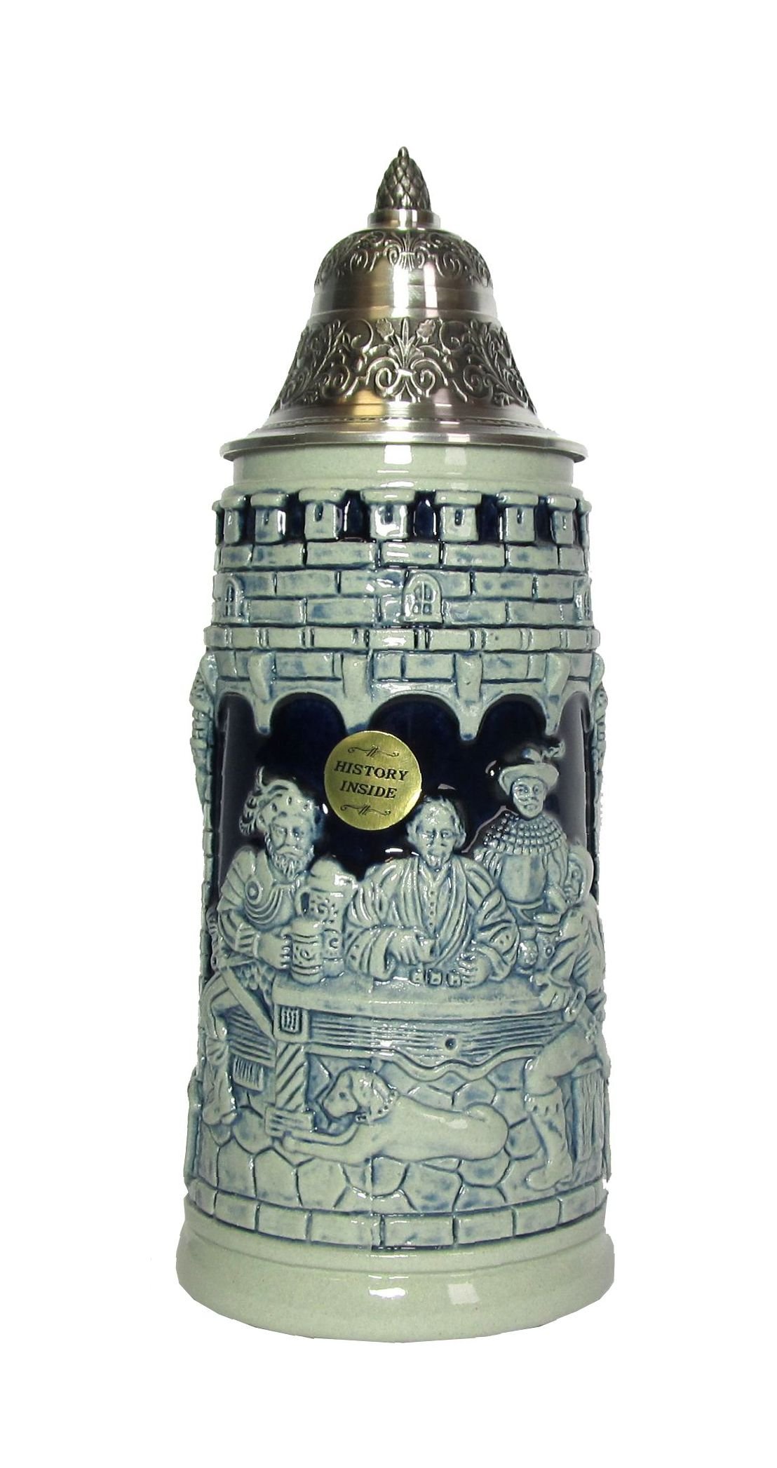 Chope de bière allemande en grès King 0,5L peinte à la main décor chevalier bleu